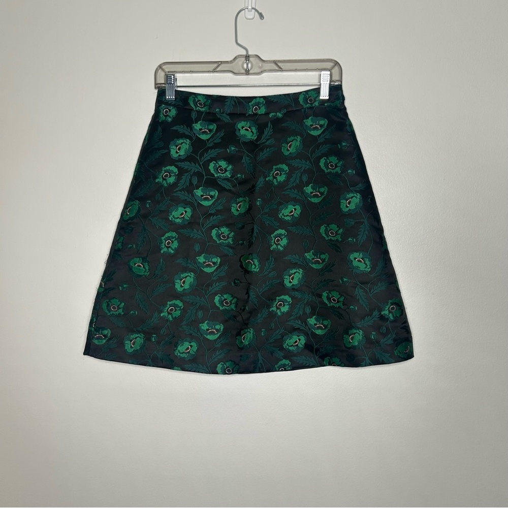 J. Crew Factory Green and Black A-Line Skirt Cocktail
